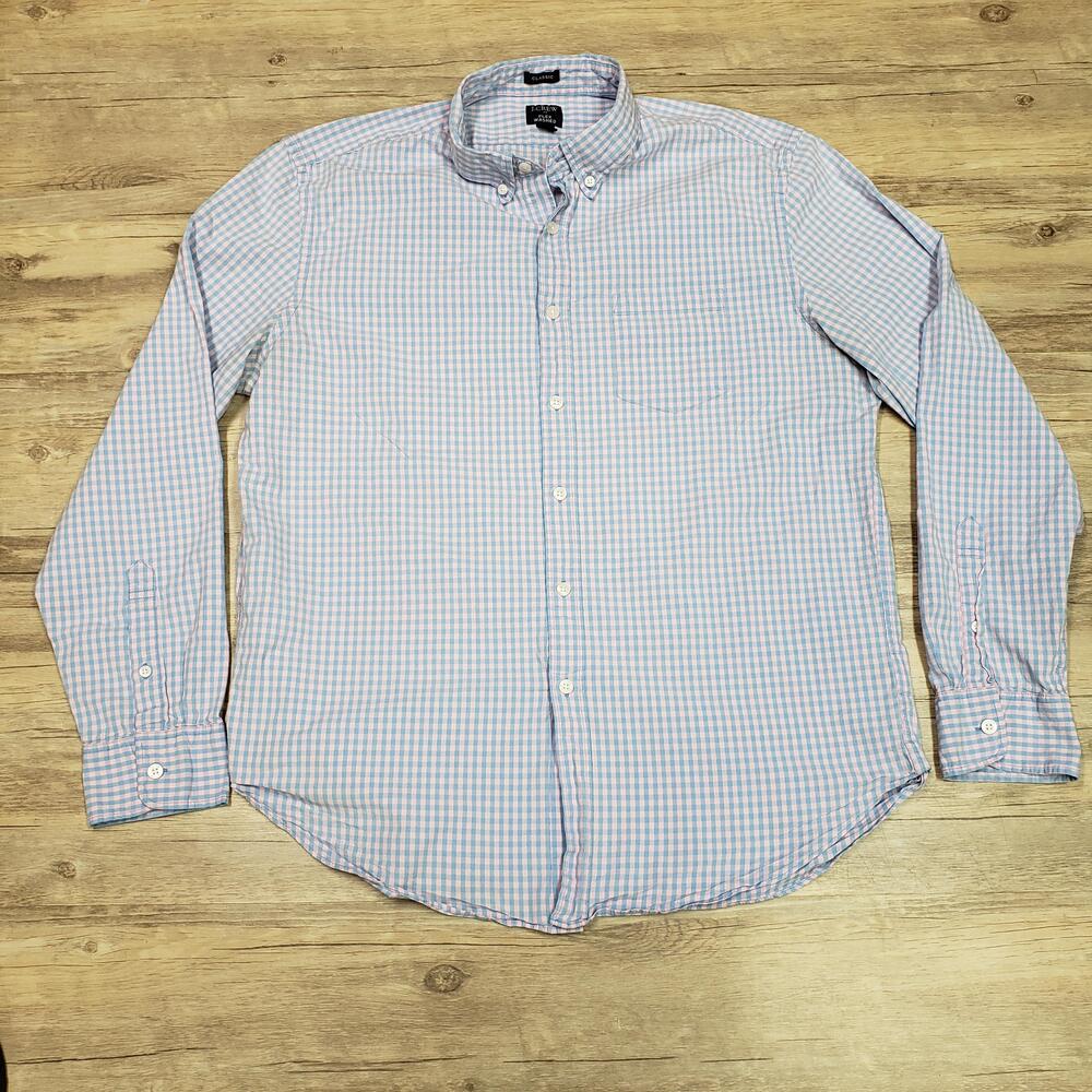 J.Crew Flex Washed Shirt Mens XL Blue Pink Check Long Sleeve Button Up Casual